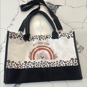 Leopard Print 'Best Mom Ever' Tote Bag Black and White